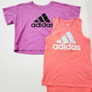 Adidas Lot of 2 Girls Size Small 7/8 Cropped T-Shirt & Tank Top Summer Shirts